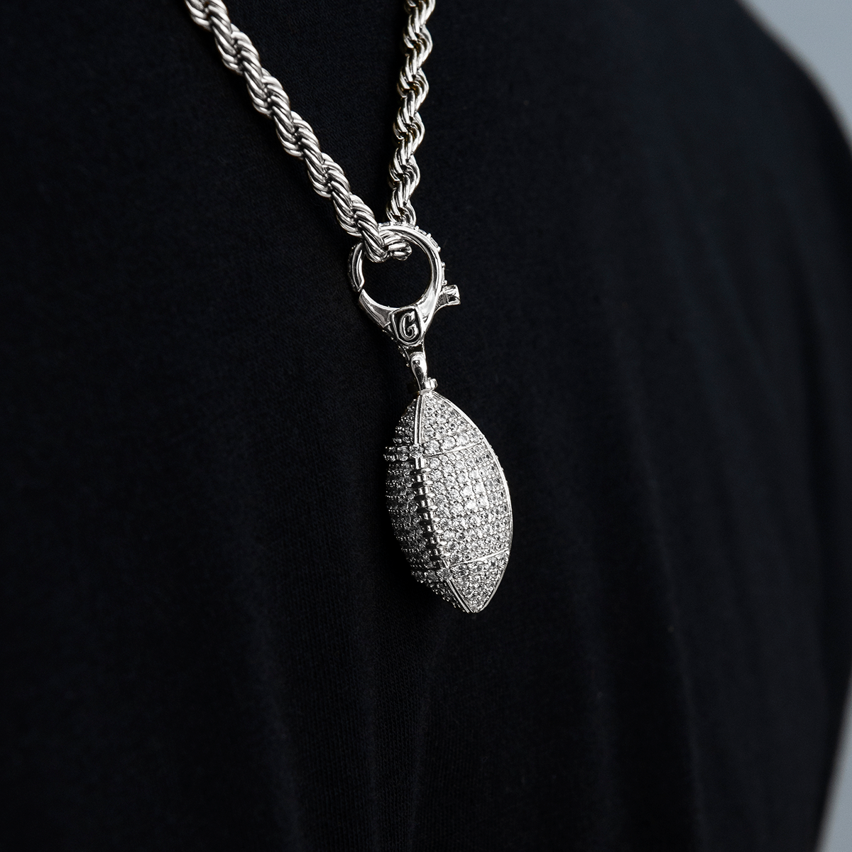 Football Clip On Pendant in White Gold