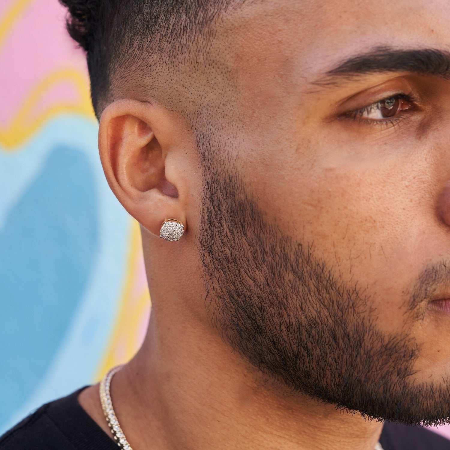 10mm Pave Set Stud Earrings in Yellow Gold