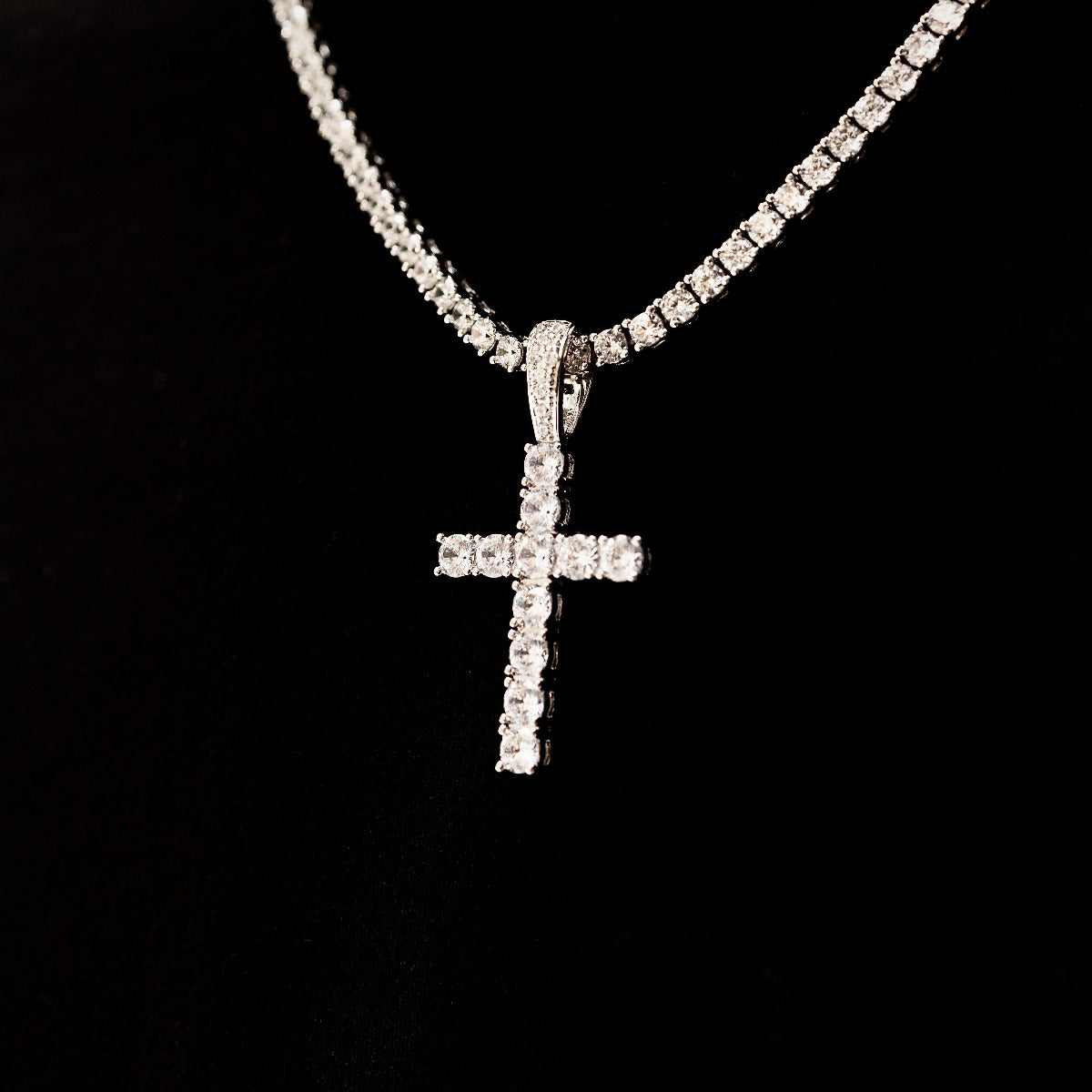 Diamond Cross Pendant in White Gold