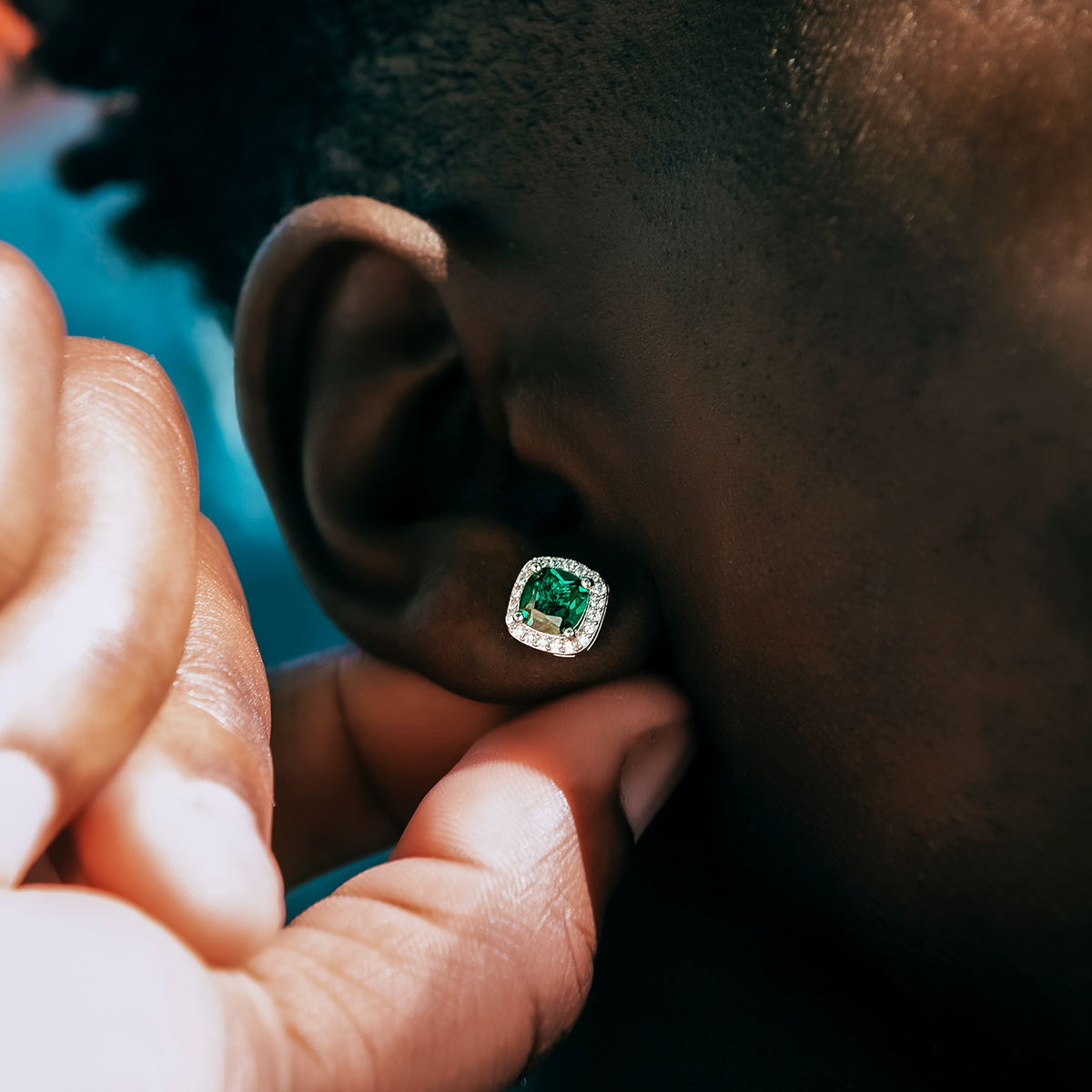 Emerald Cushion Cut Earrings in White Gold