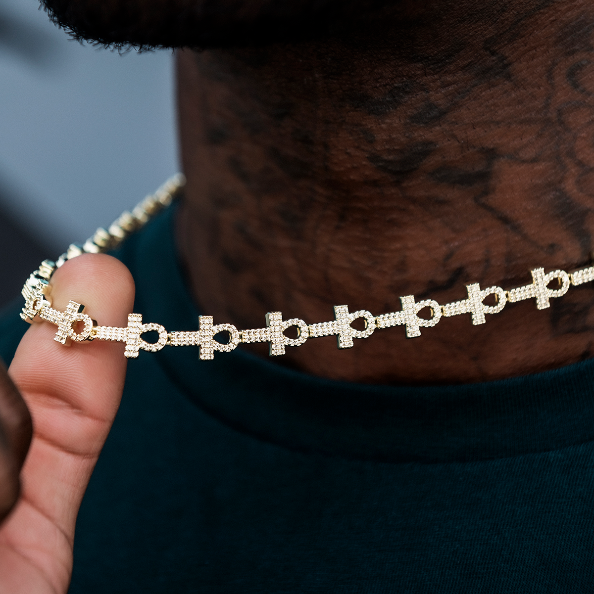 Diamond Ankh Cross Chain in Yellow Gold