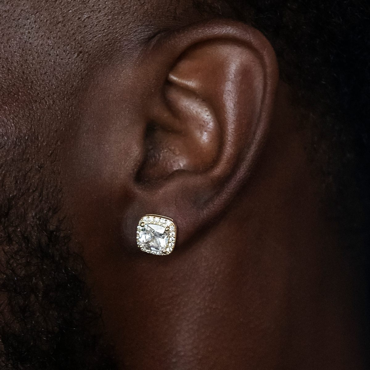 10mm Cushion Cut Earrings in Yellow Gold