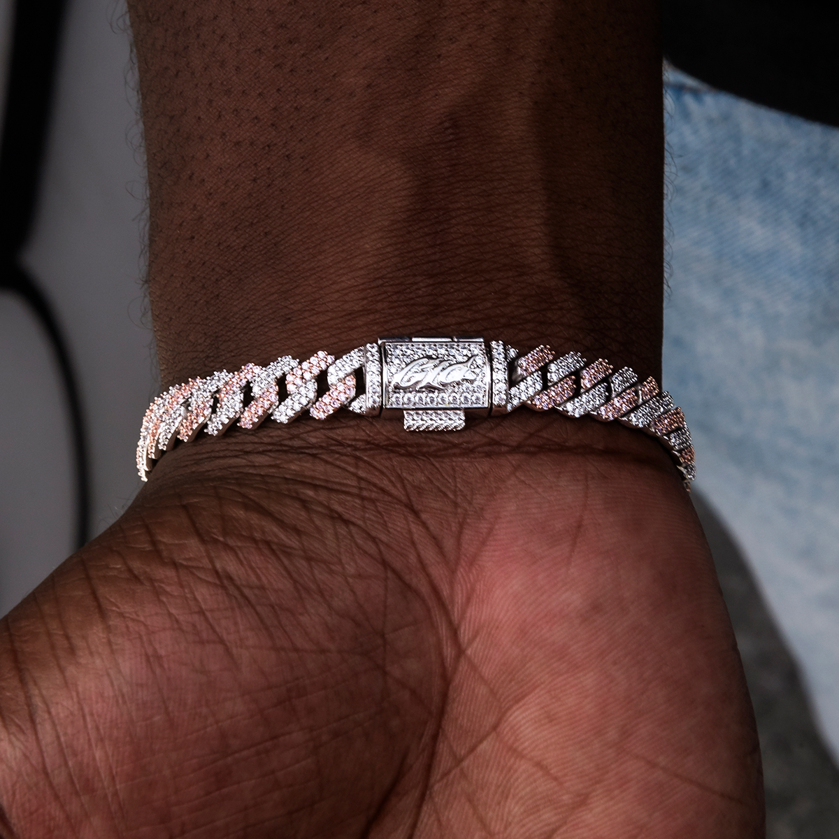 Diamond Prong Cuban Bracelet in Rose/White Gold- 8.5mm