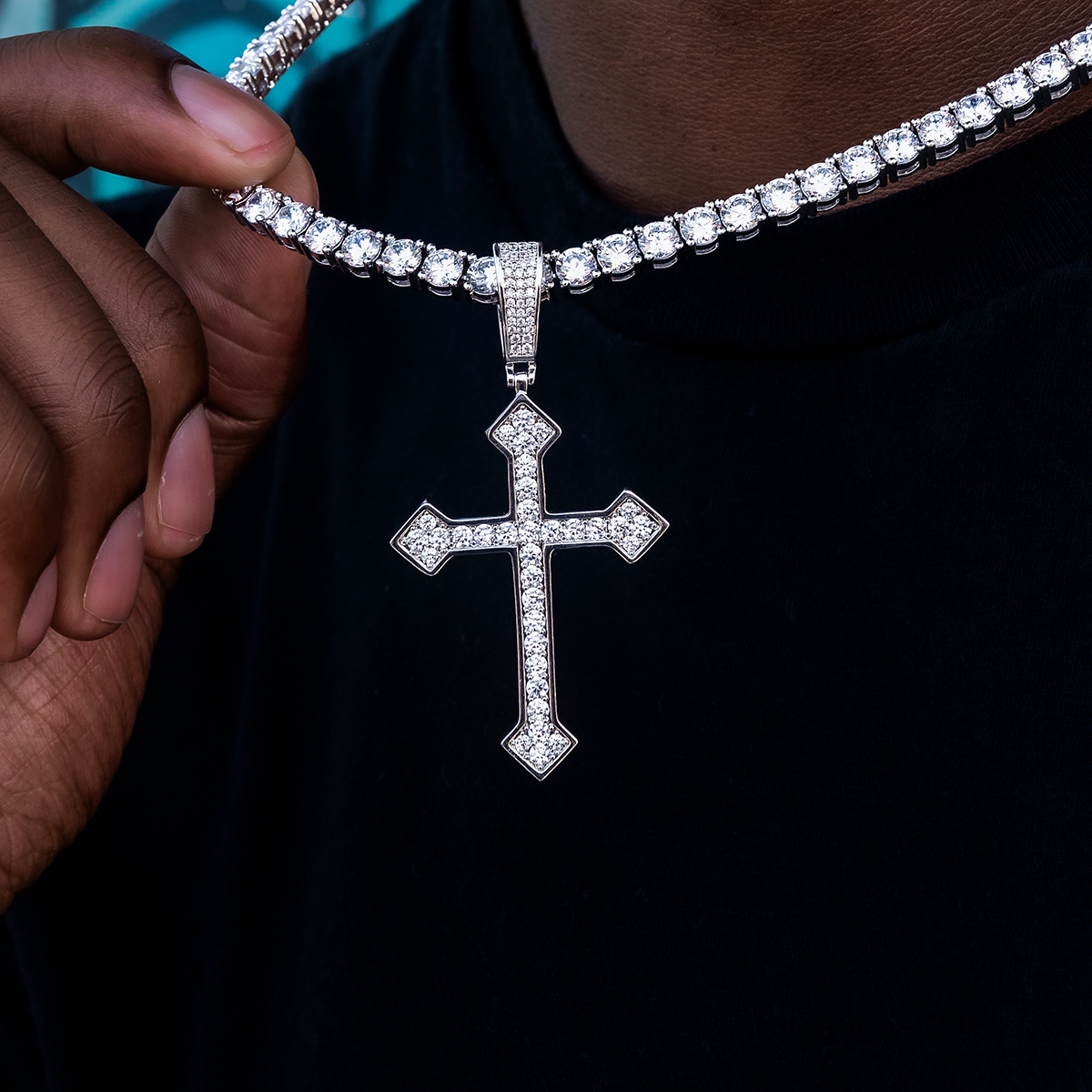 Large Iced Celtic Cross in White Gold