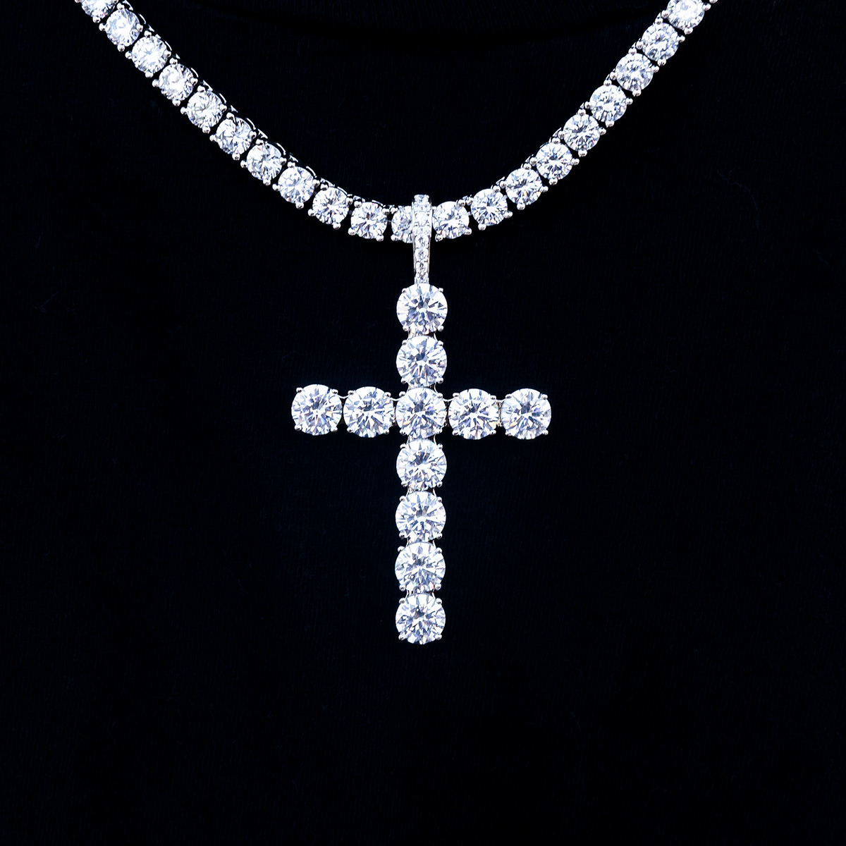 Large Diamond Cross Pendant in White Gold