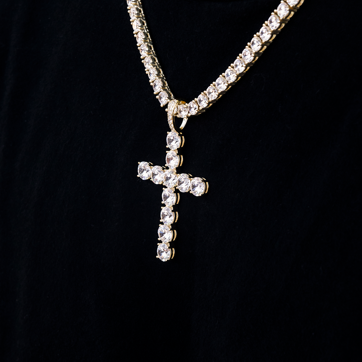 Large Diamond Cross Pendant in Yellow Gold