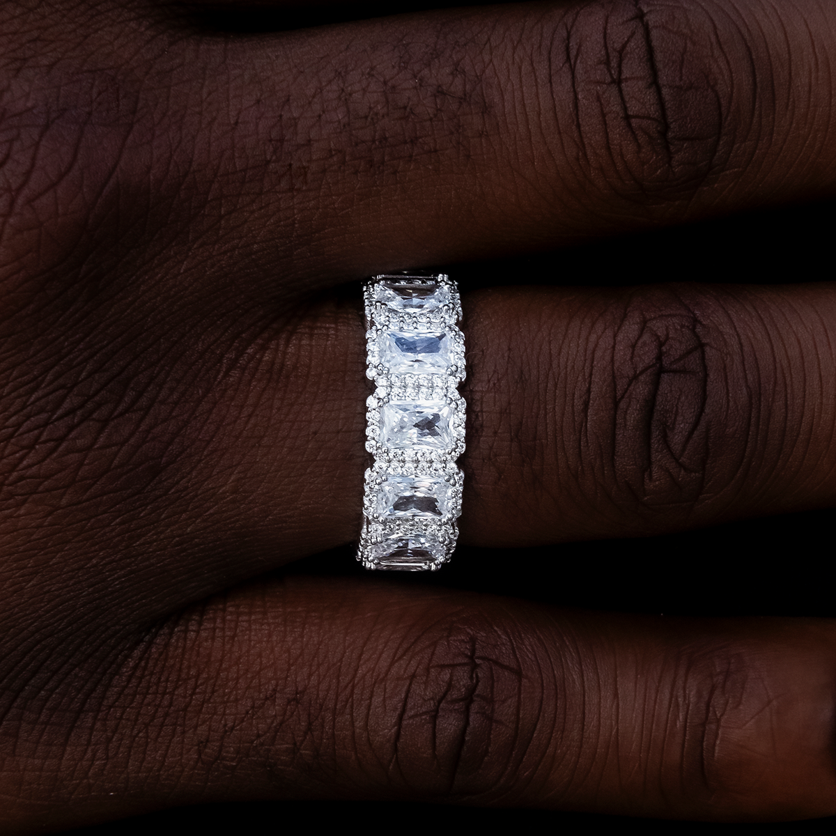 Diamond Baguette Halo Ring in White Gold Vermeil