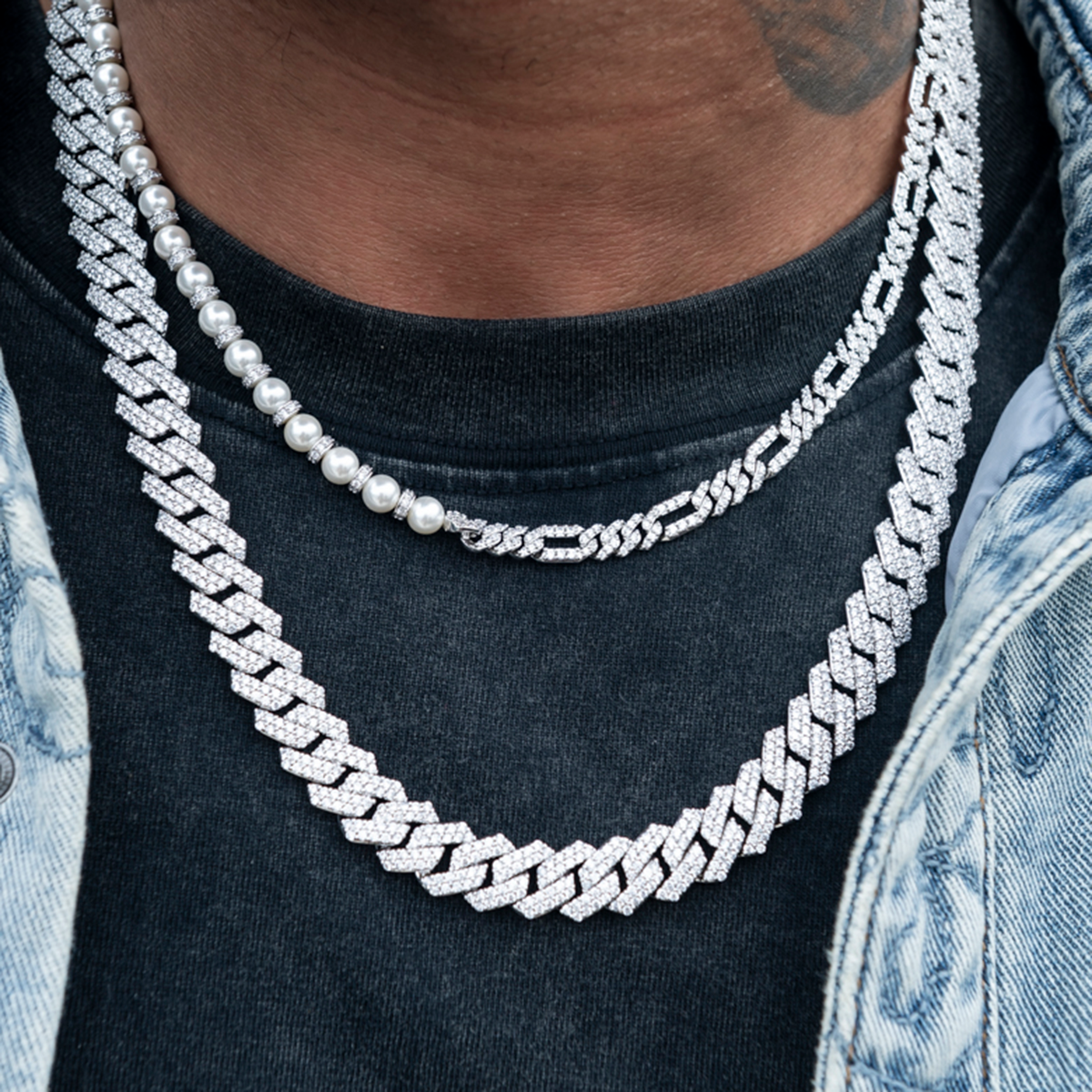 Diamond Figaro Pearl Chain
