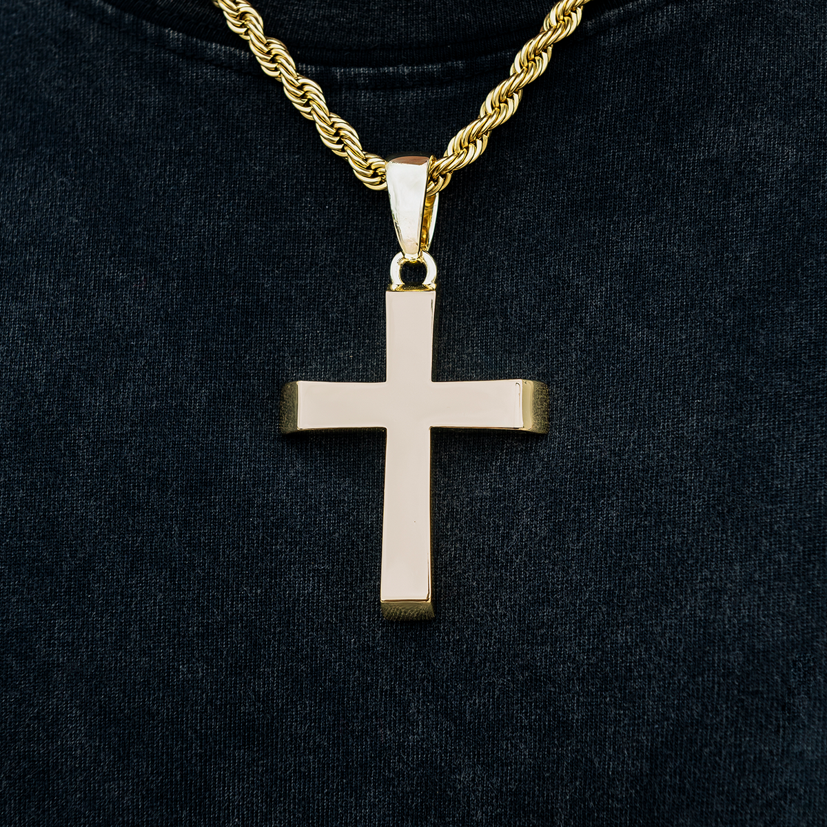 Large Simple Cross Pendant in Yellow Gold