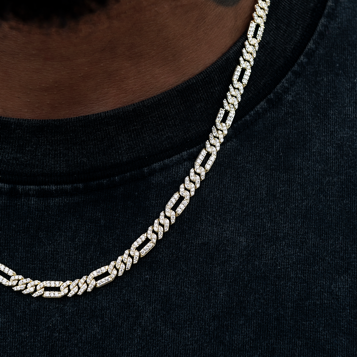 Diamond Figaro Chain in Yellow Gold- 6mm