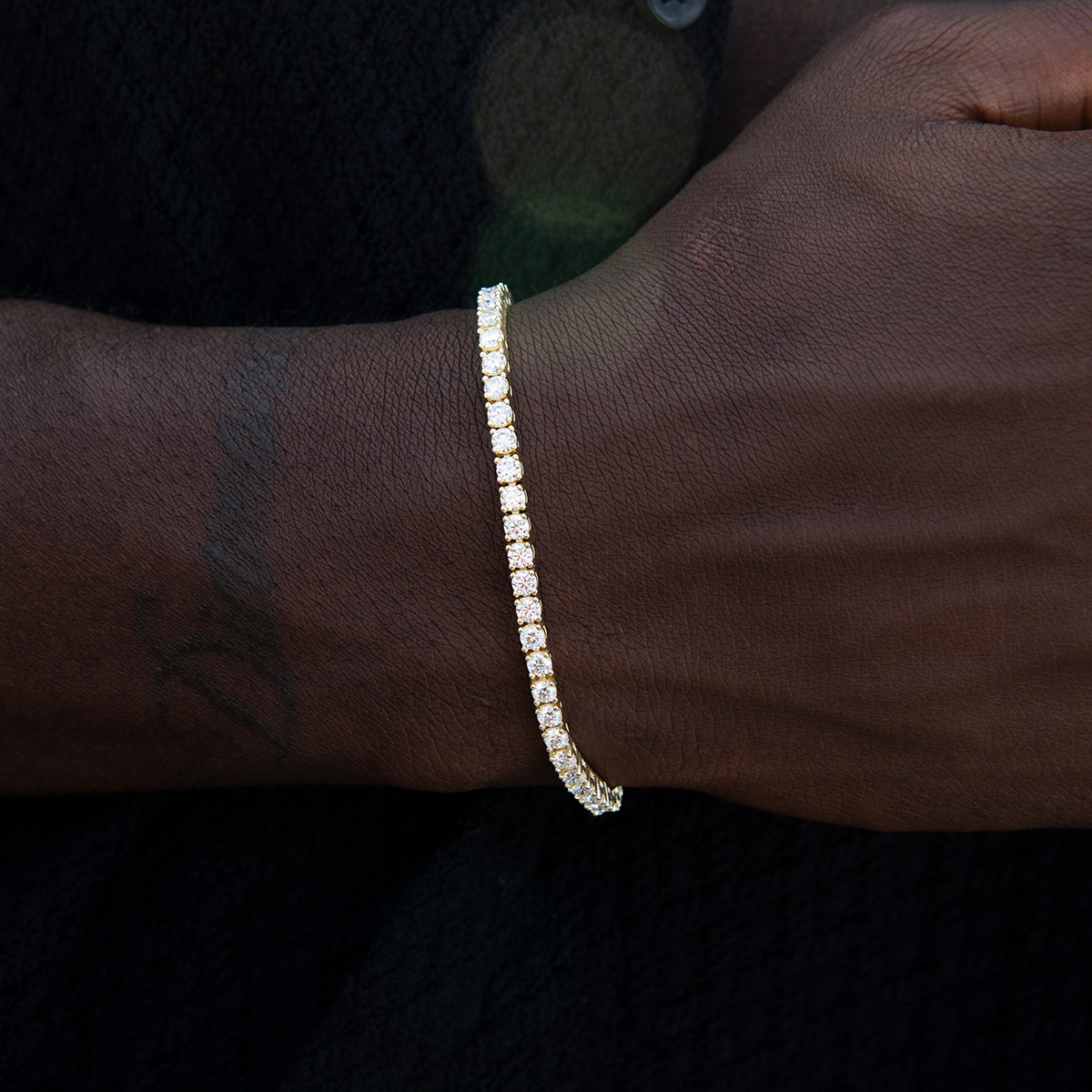 Men's Moissanite Diamond Tennis Bracelet in Yellow Gold Vermeil- 3mm