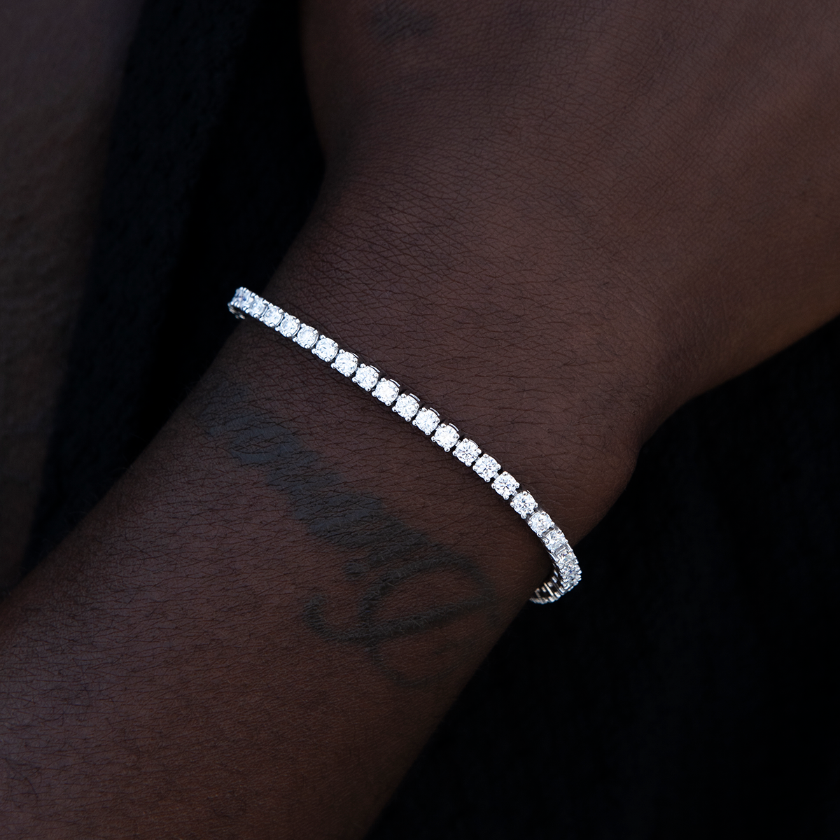 Men's Moissanite Diamond Tennis Bracelet in White Gold Vermeil- 3mm