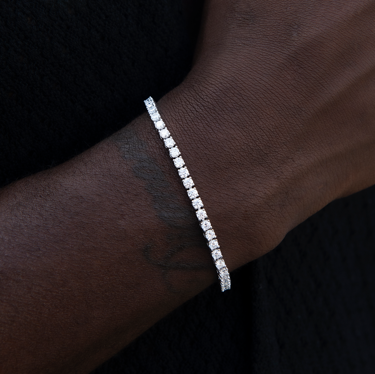 Men's Moissanite Diamond Tennis Bracelet in White Gold Vermeil- 3mm