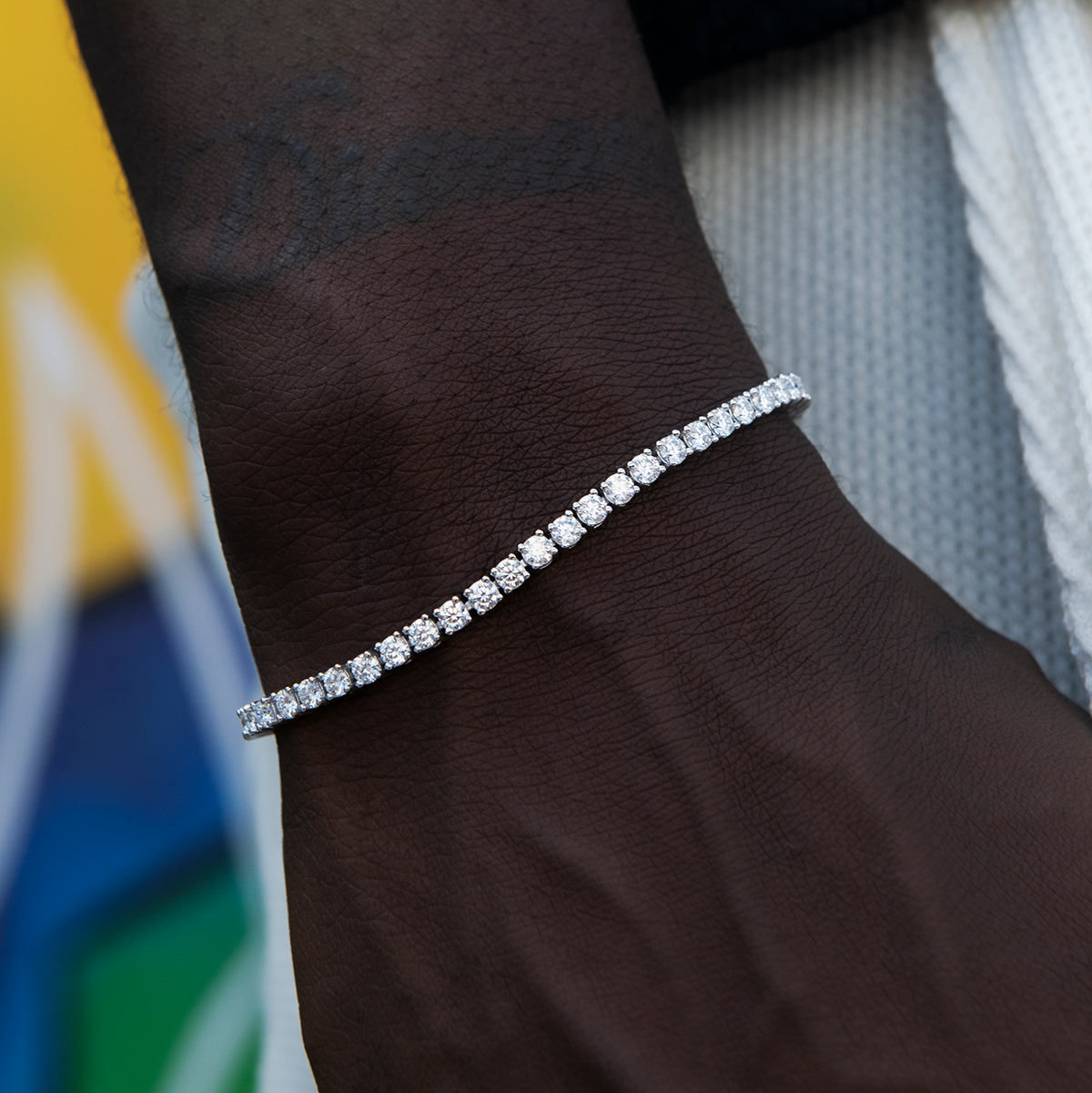 Men's Moissanite Diamond Tennis Bracelet in White Gold Vermeil- 3mm