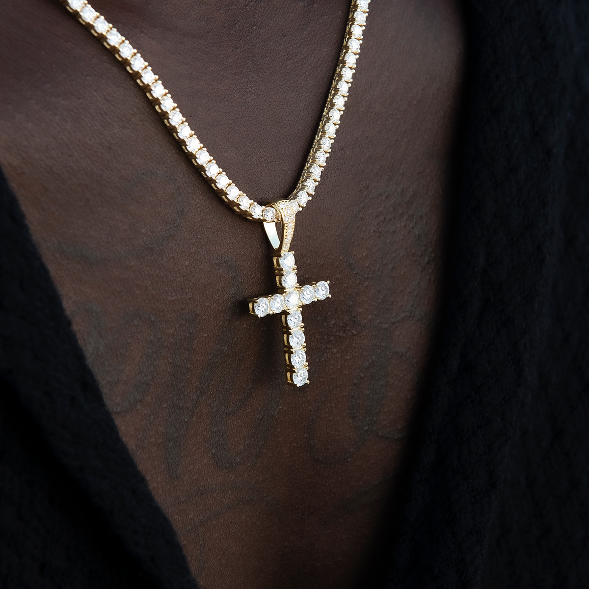 Men's Moissanite Diamond Cross Pendant in Yellow Gold Vermeil