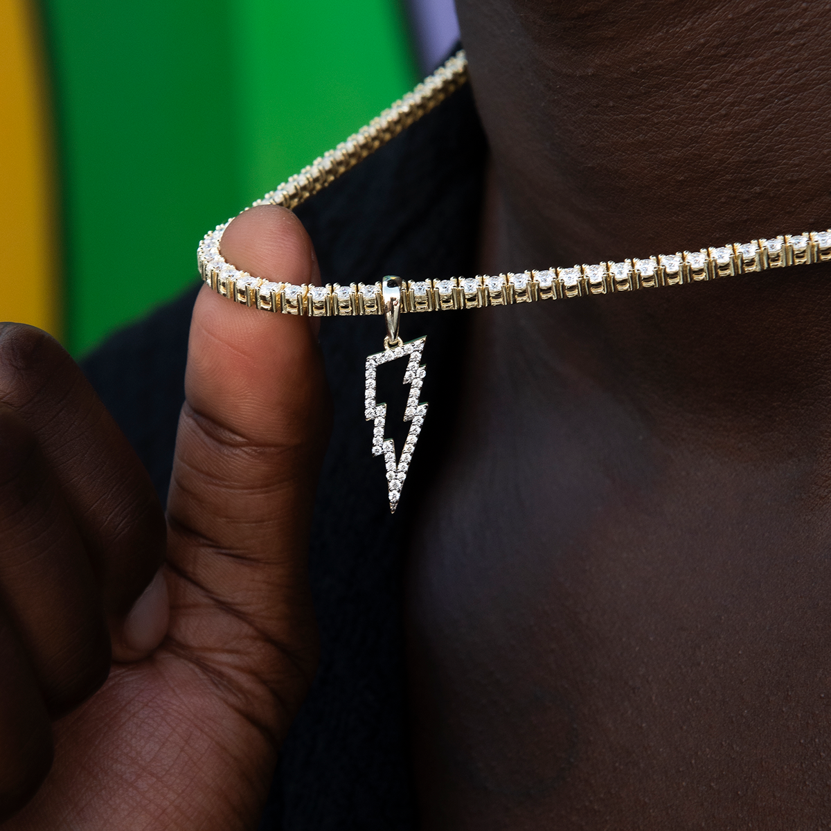 Men's Moissanite Diamond Micro Lightning Bolt Pendant in Yellow Gold Vermeil