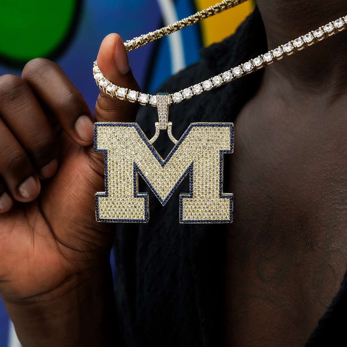 Large University of Michigan Wolverines Official NCAA Logo Pendant in Yellow Gold