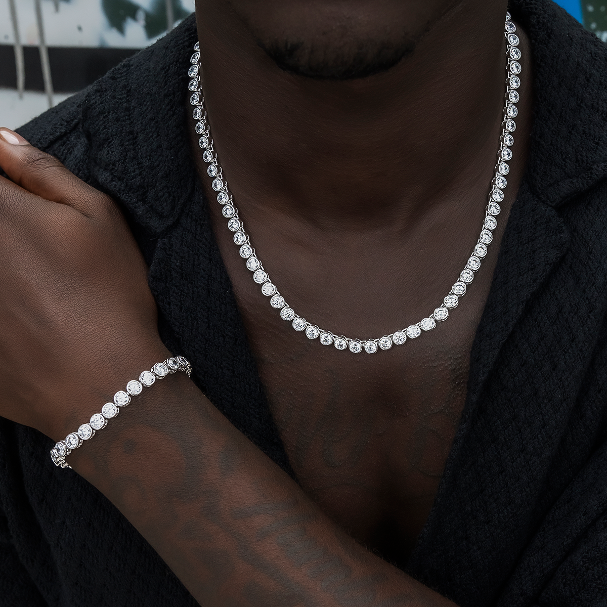 Bezel Tennis Chain in White Gold- 5mm