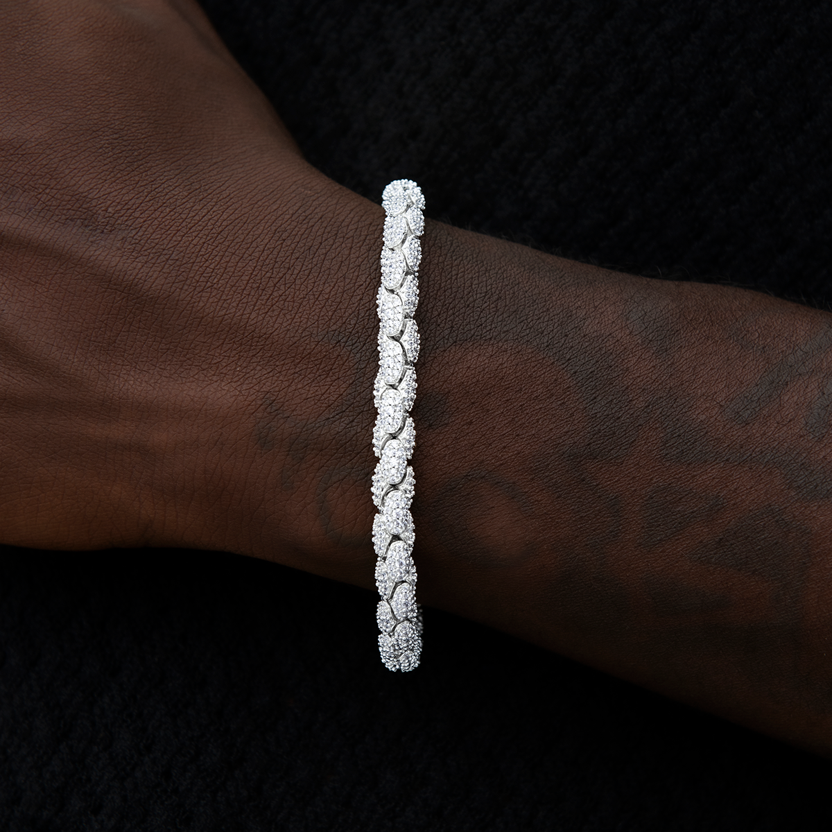Diamond Pave Snake Link Bracelet in White Gold-6mm