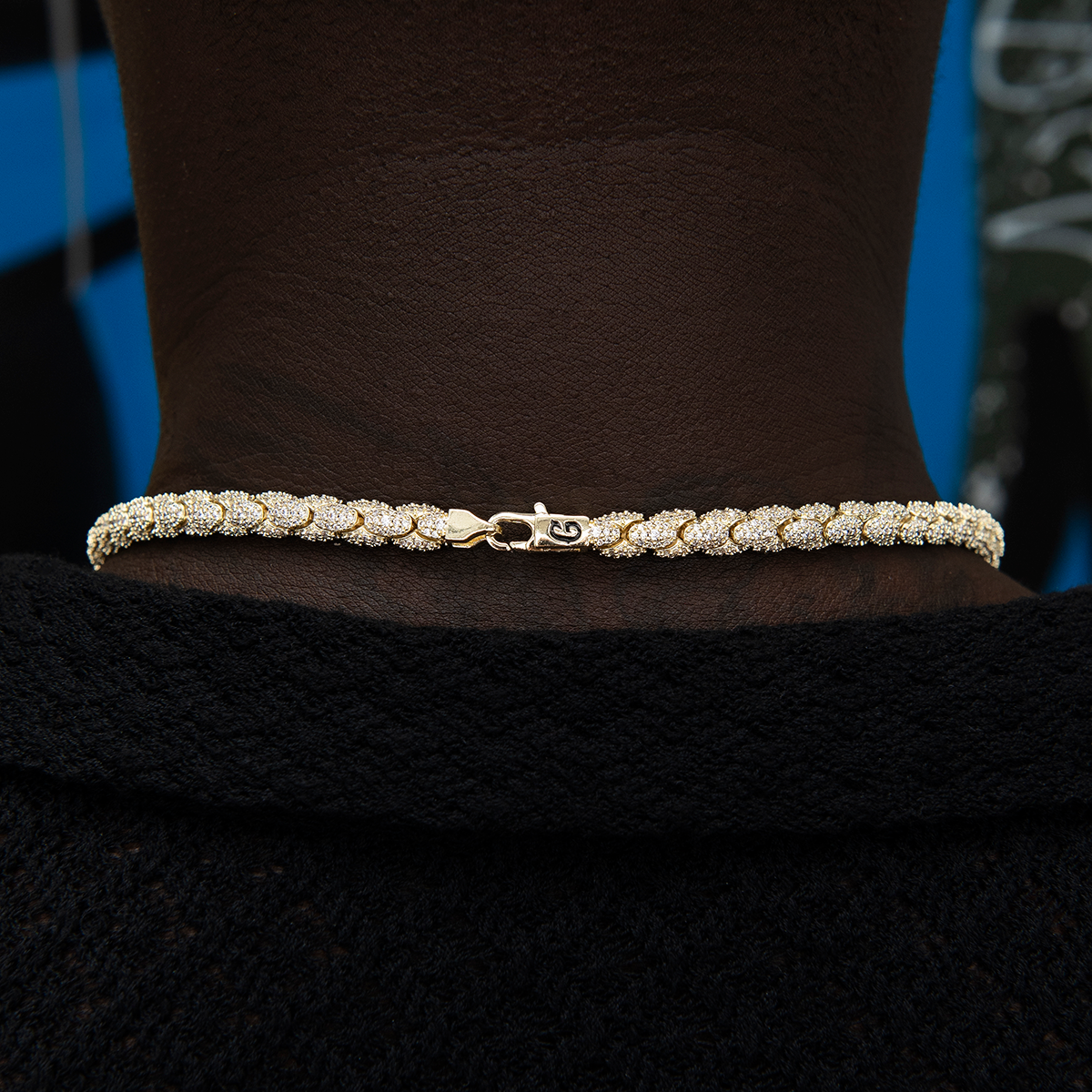 Diamond Pave Snake Link Chain in Yellow Gold-6mm