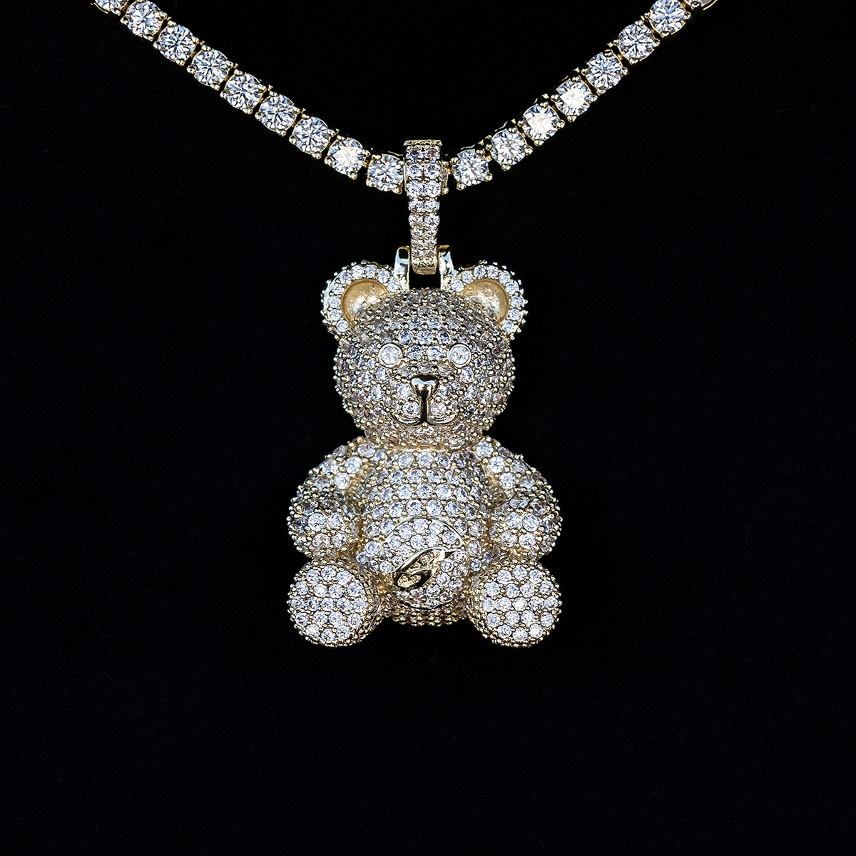 Iced Teddy Bear Pendant in Yellow Gold