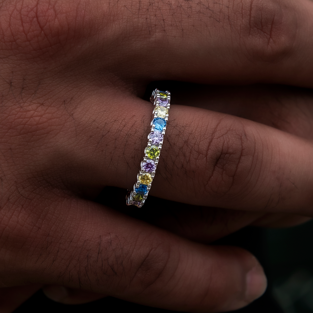 3mm Royal Stones Diamond Band Ring in White Gold Vermeil