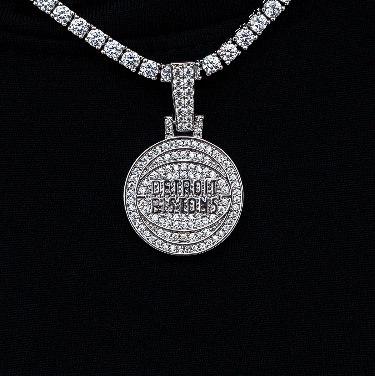 Detroit Pistons Official NBA Micro Logo Pendant in White Gold