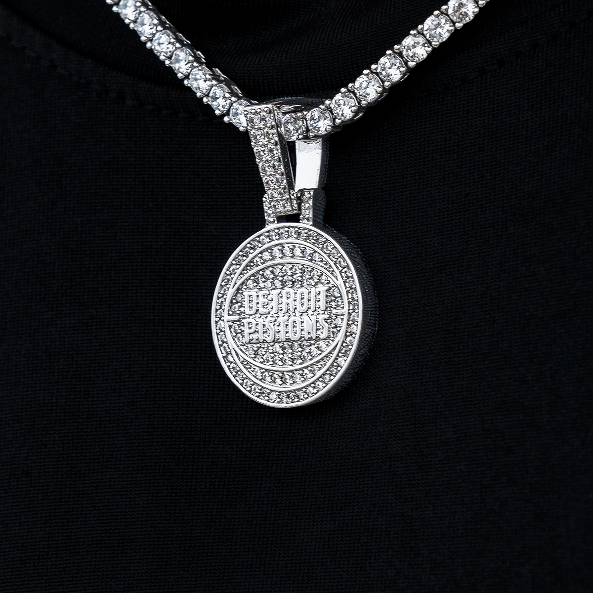 Detroit Pistons Official NBA Micro Logo Pendant in White Gold