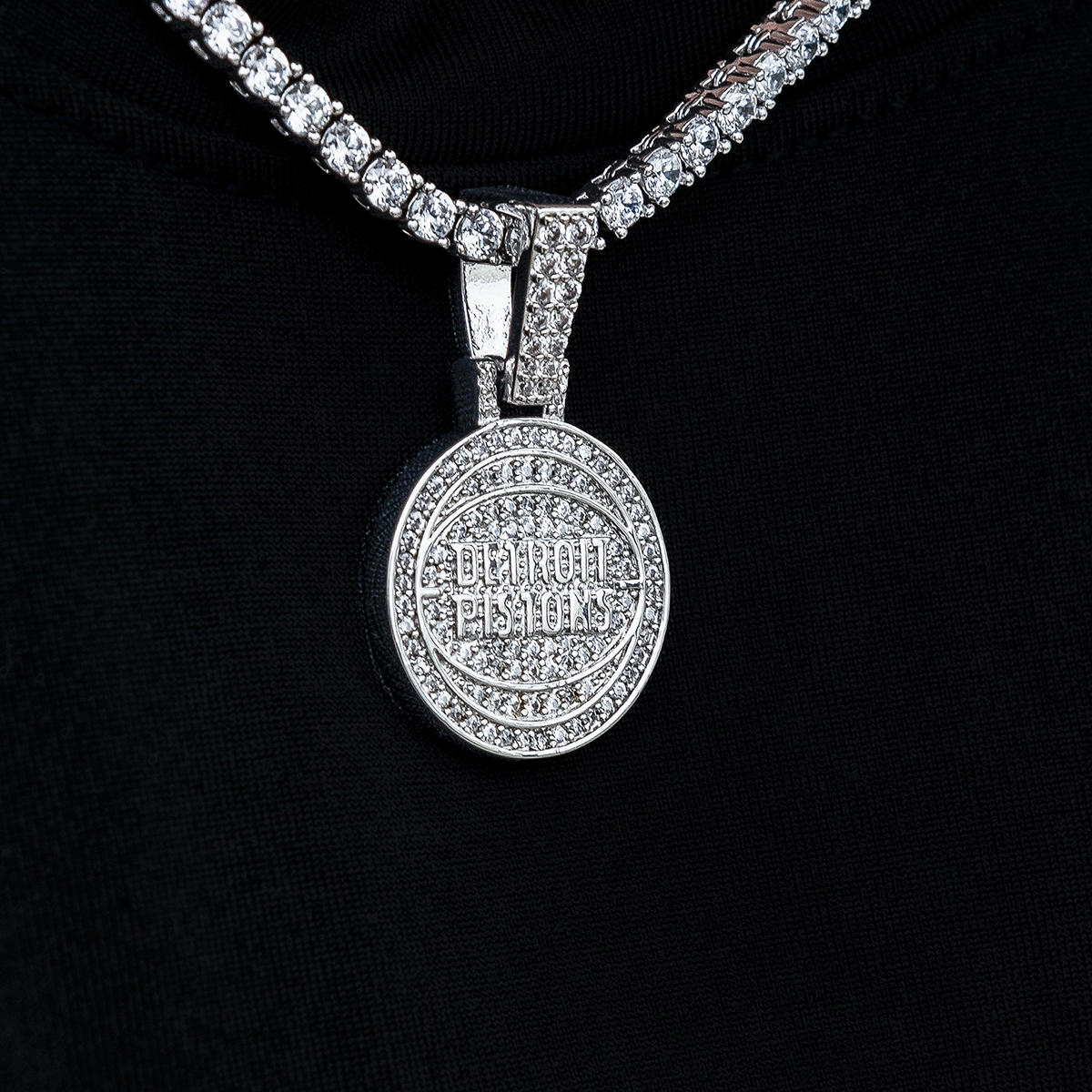 Detroit Pistons Official NBA Micro Logo Pendant in White Gold