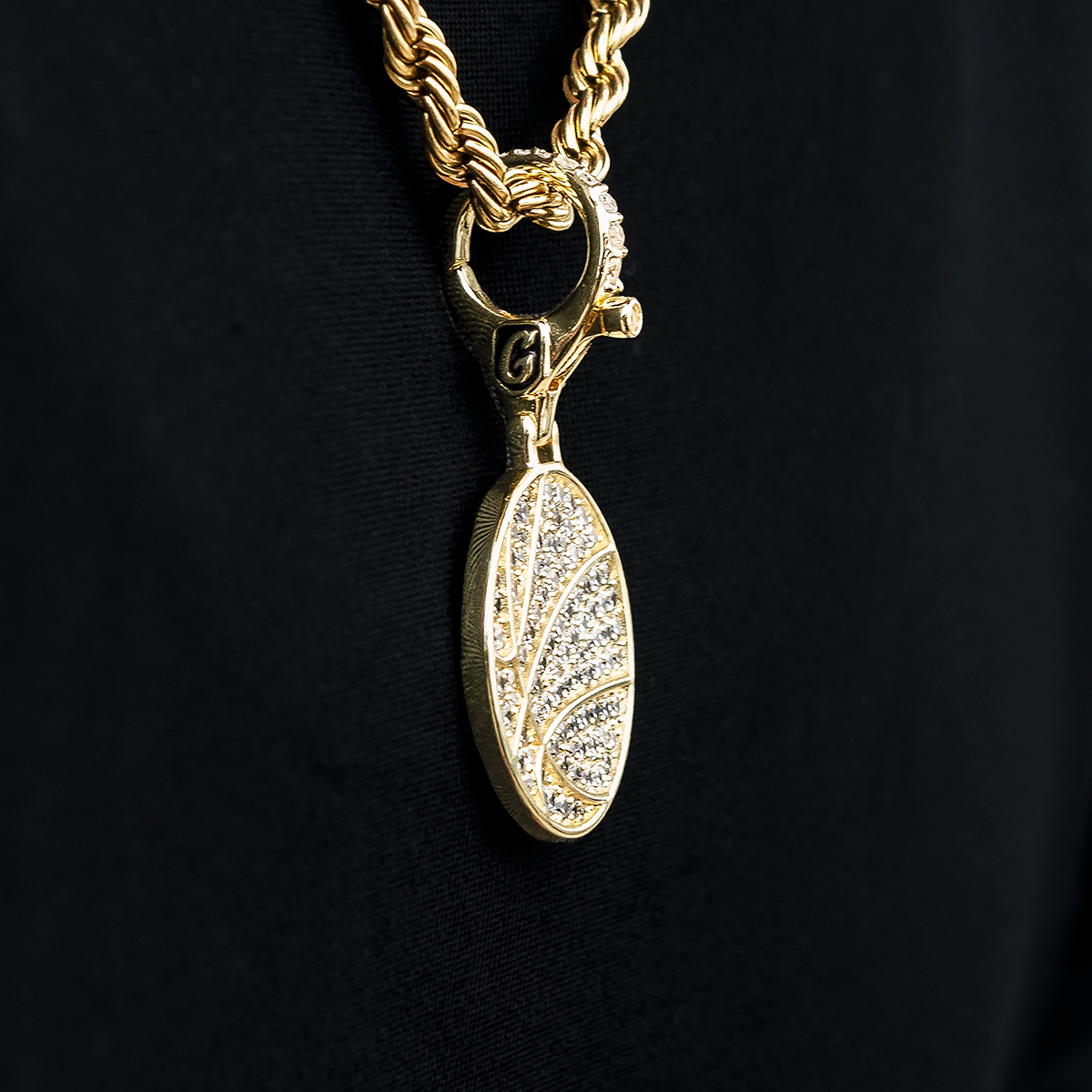 Pave Basketball Clip On Pendant in Yellow Gold