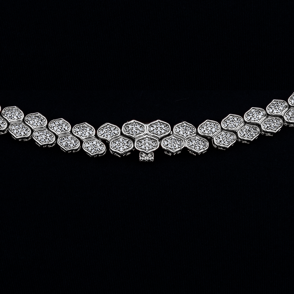 Diamond Pave Flat Snake Link Chain in White Gold-4mm