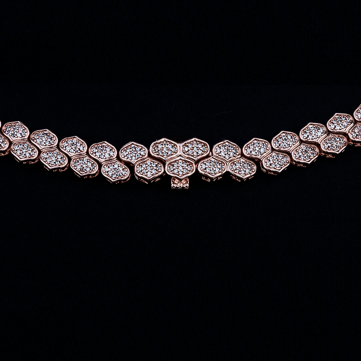 Diamond Pave Flat Snake Link Chain in Rose Gold-4mm