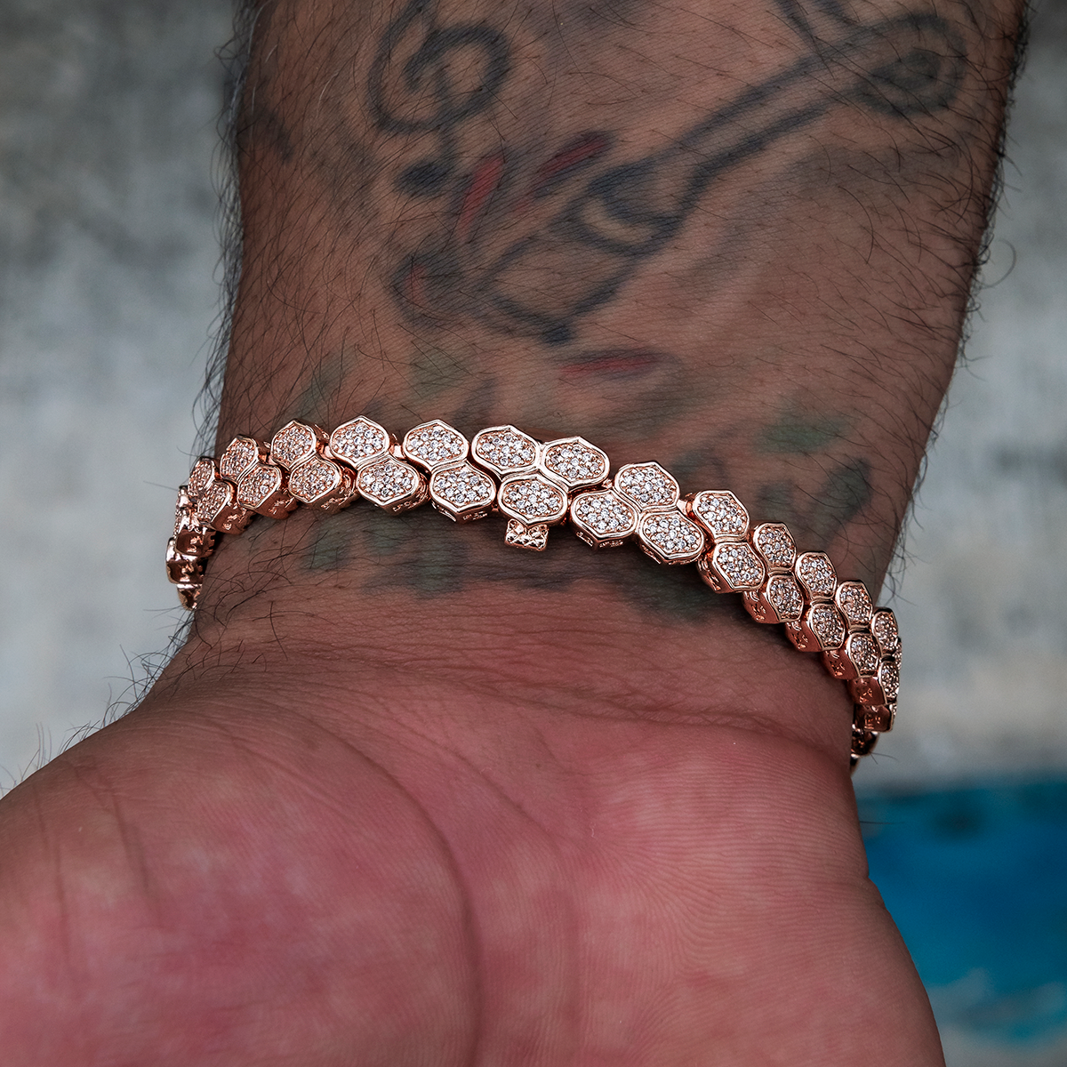 4mm Diamond Pave Flat Snake Link Bracelet - Rose Gold