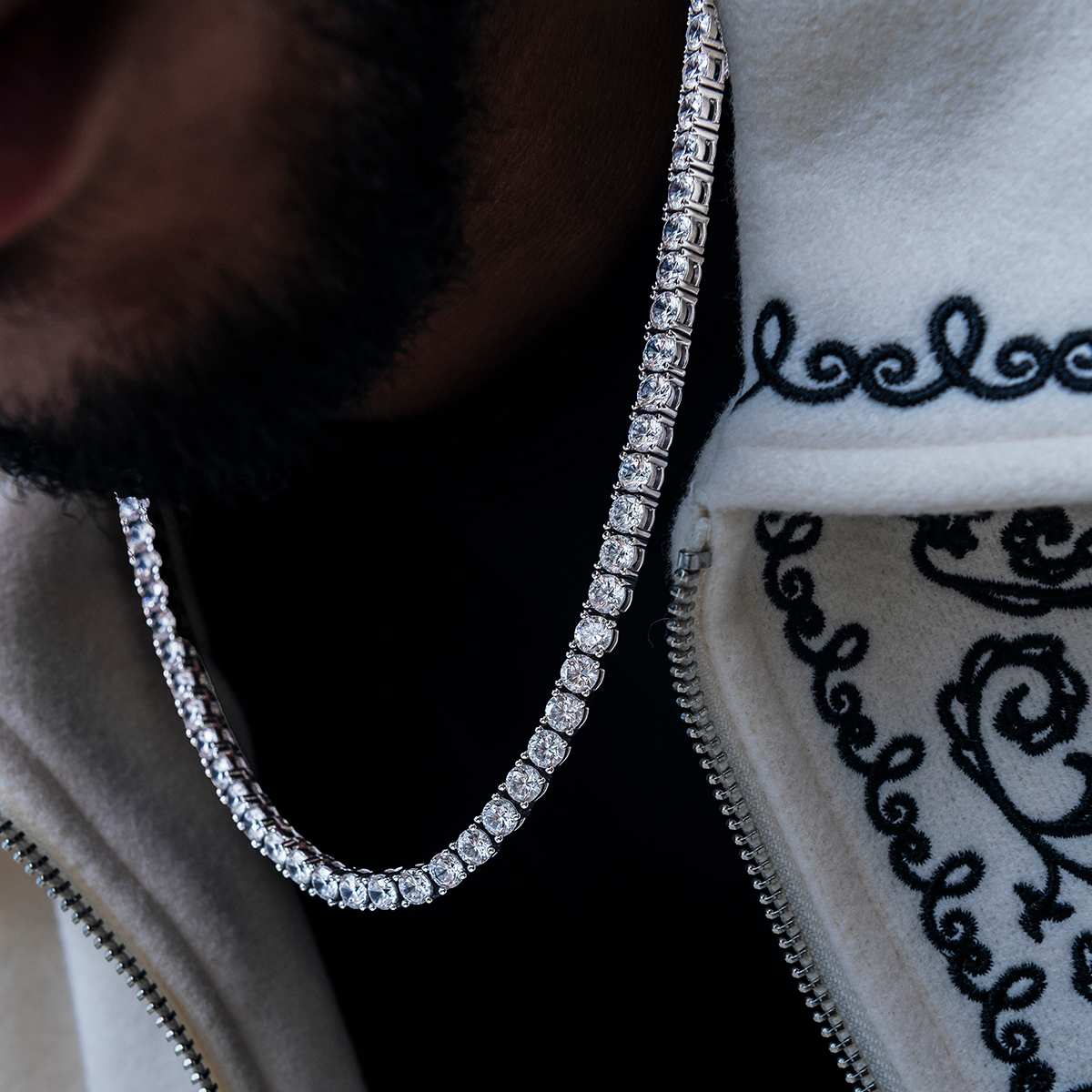 Men's Moissanite Diamond Tennis Chain in White Gold Vermeil - 5mm