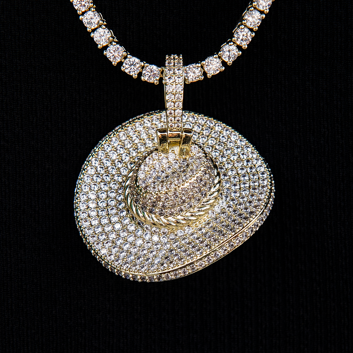 Iced Cowboy Hat Pendant - Yellow Gold