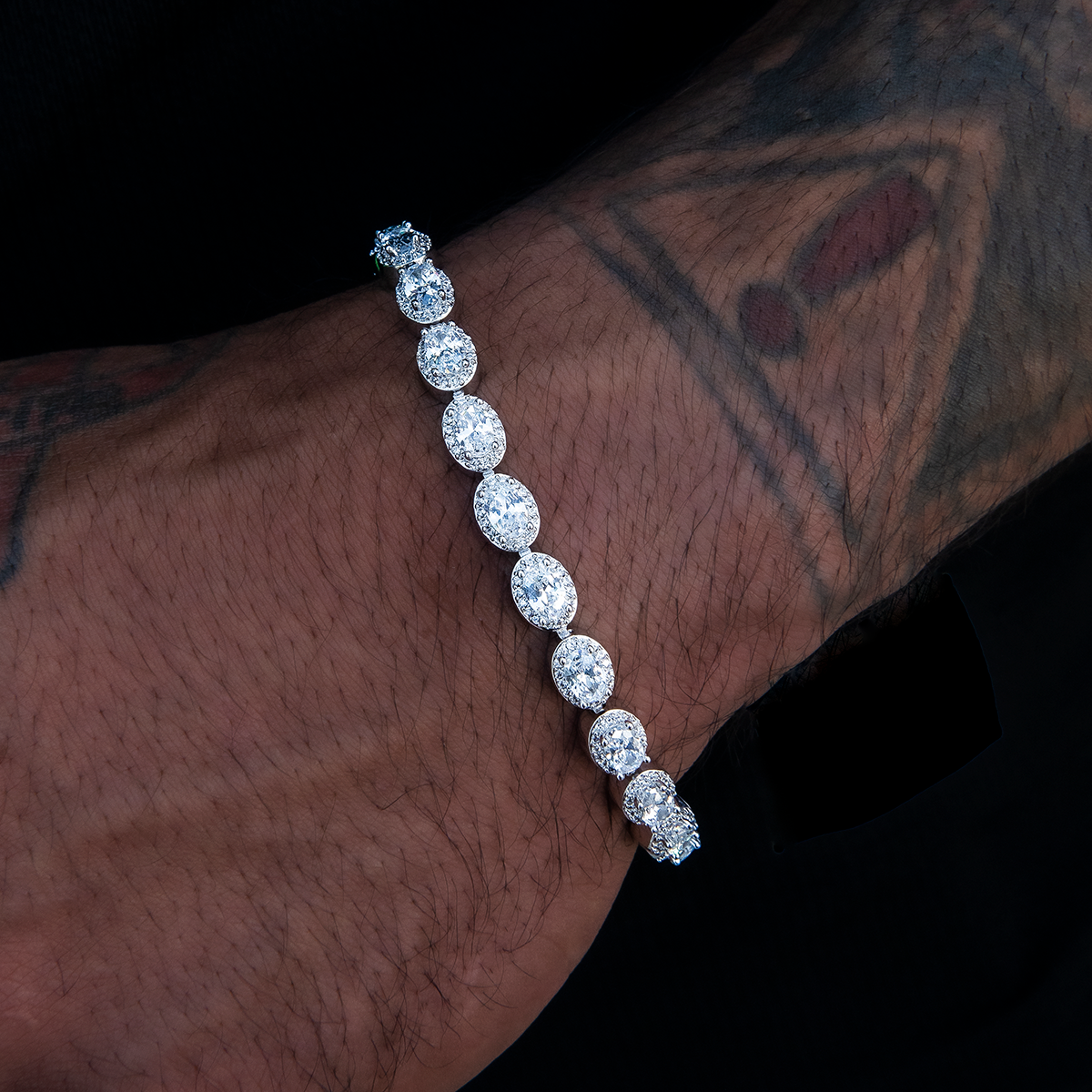 Diamond Oval Clustered Tennis Bracelet in White Gold- 4mm