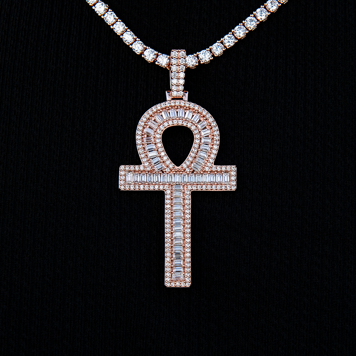 Men's Moissanite Ankh Cross Pendant in Rose Gold Vermeil
