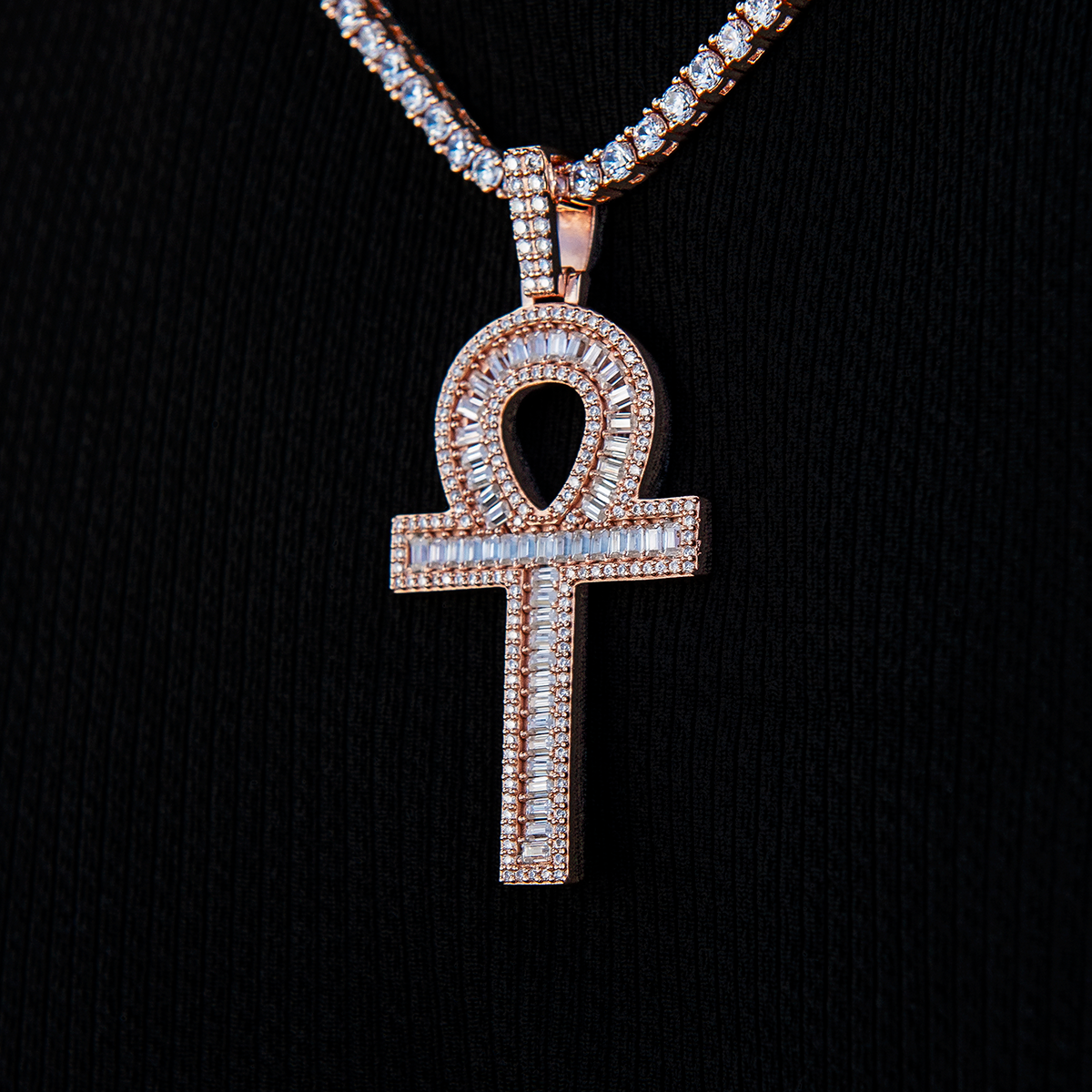 Men's Moissanite Ankh Cross Pendant in Rose Gold Vermeil