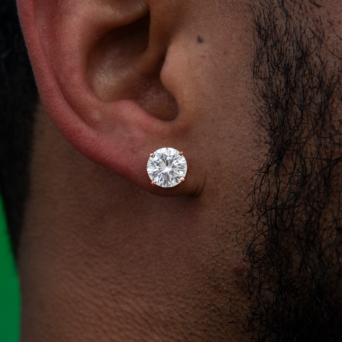 Men's 8MM Round Cut Moissanite Diamond Stud Earrings in Rose Gold Vermeil