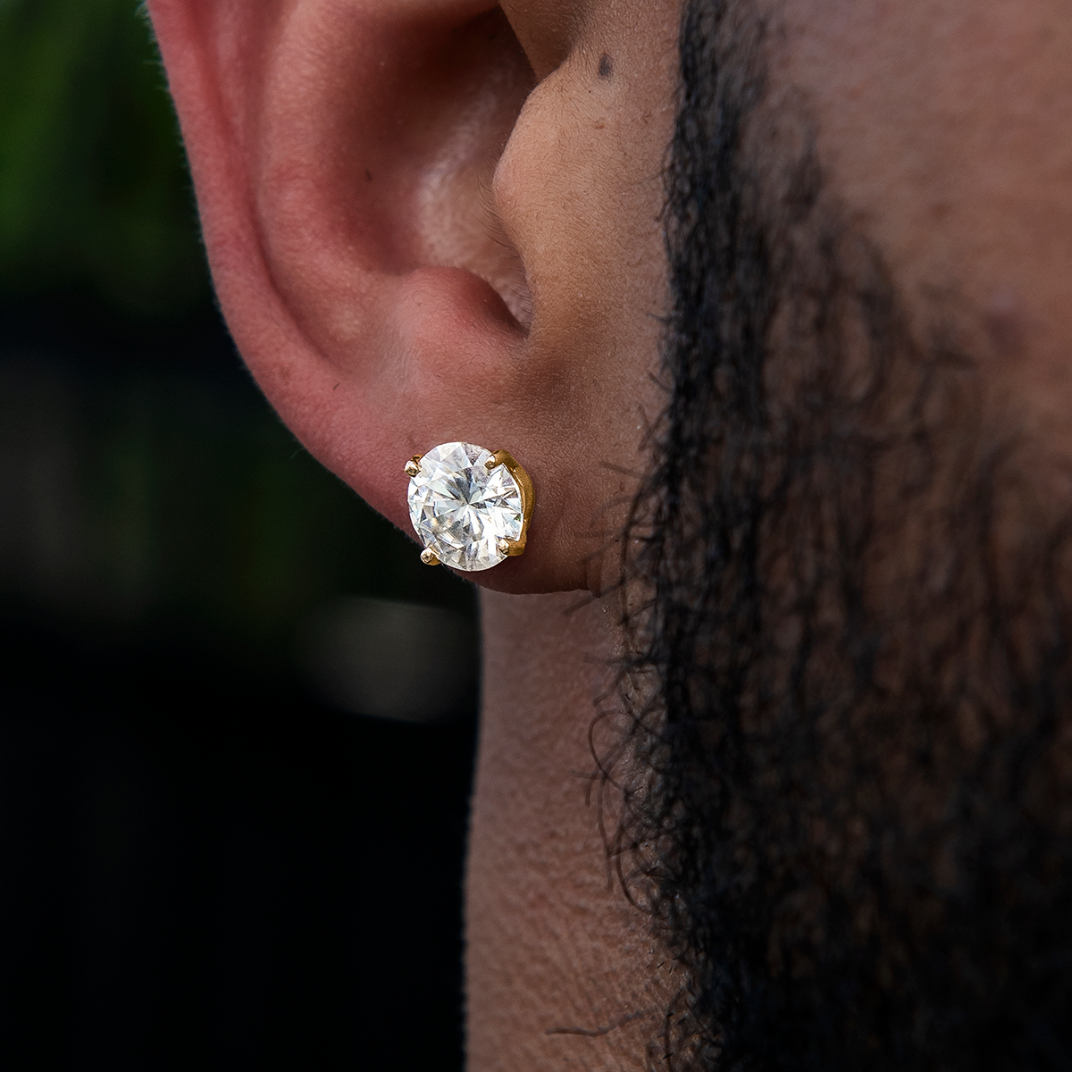 Men's 8MM Round Cut Moissanite Diamond Stud Earrings in Yellow Gold Vermeil