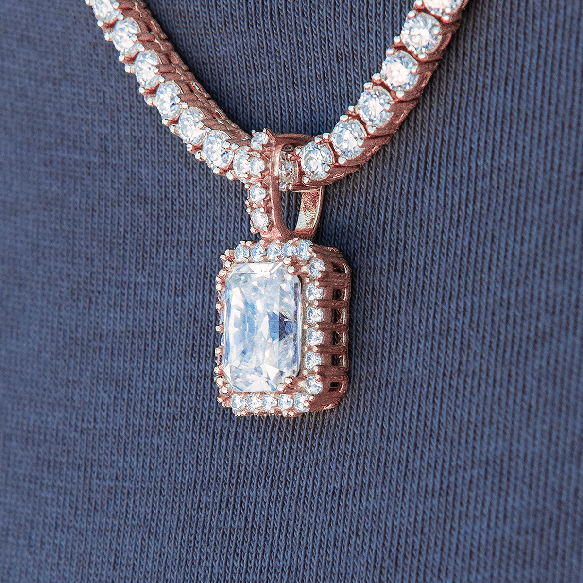 Men's Moissanite Micro Diamond Stone Pendant in Rose Gold Vermeil