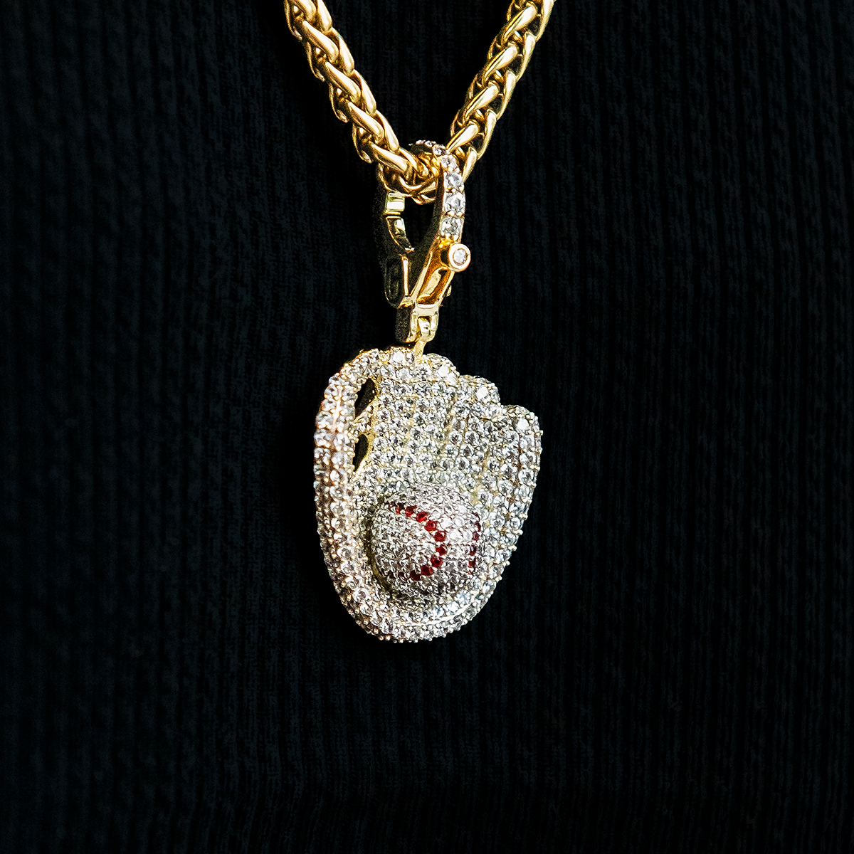 Iced Baseball Clip On Pendant in Yellow Gold