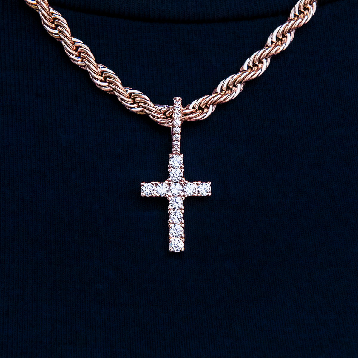 Micro Diamond Cross Pendant - Rose Gold
