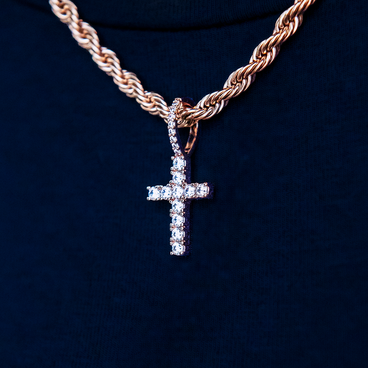 Micro Diamond Cross Pendant - Rose Gold