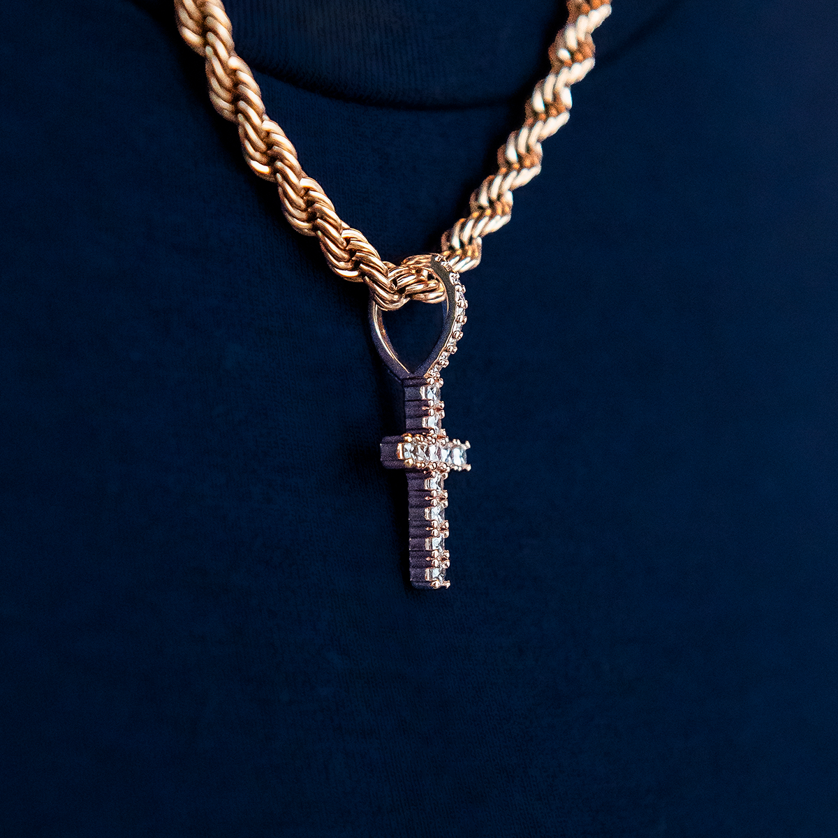 Micro Diamond Cross Pendant - Rose Gold