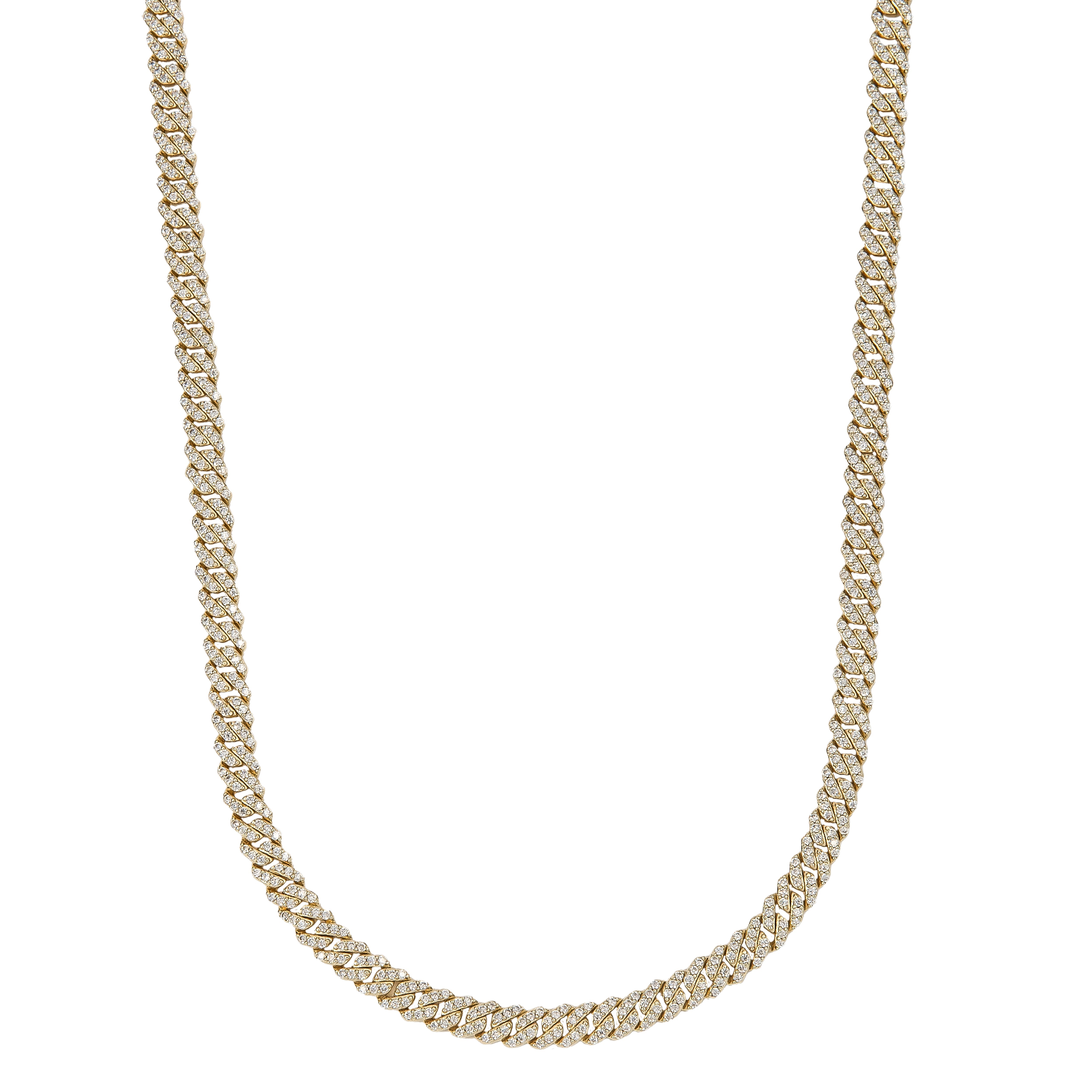 Men's 6MM Micro Diamond Prong Moissanite Cuban Chain Necklace in Yellow Gold Vermeil