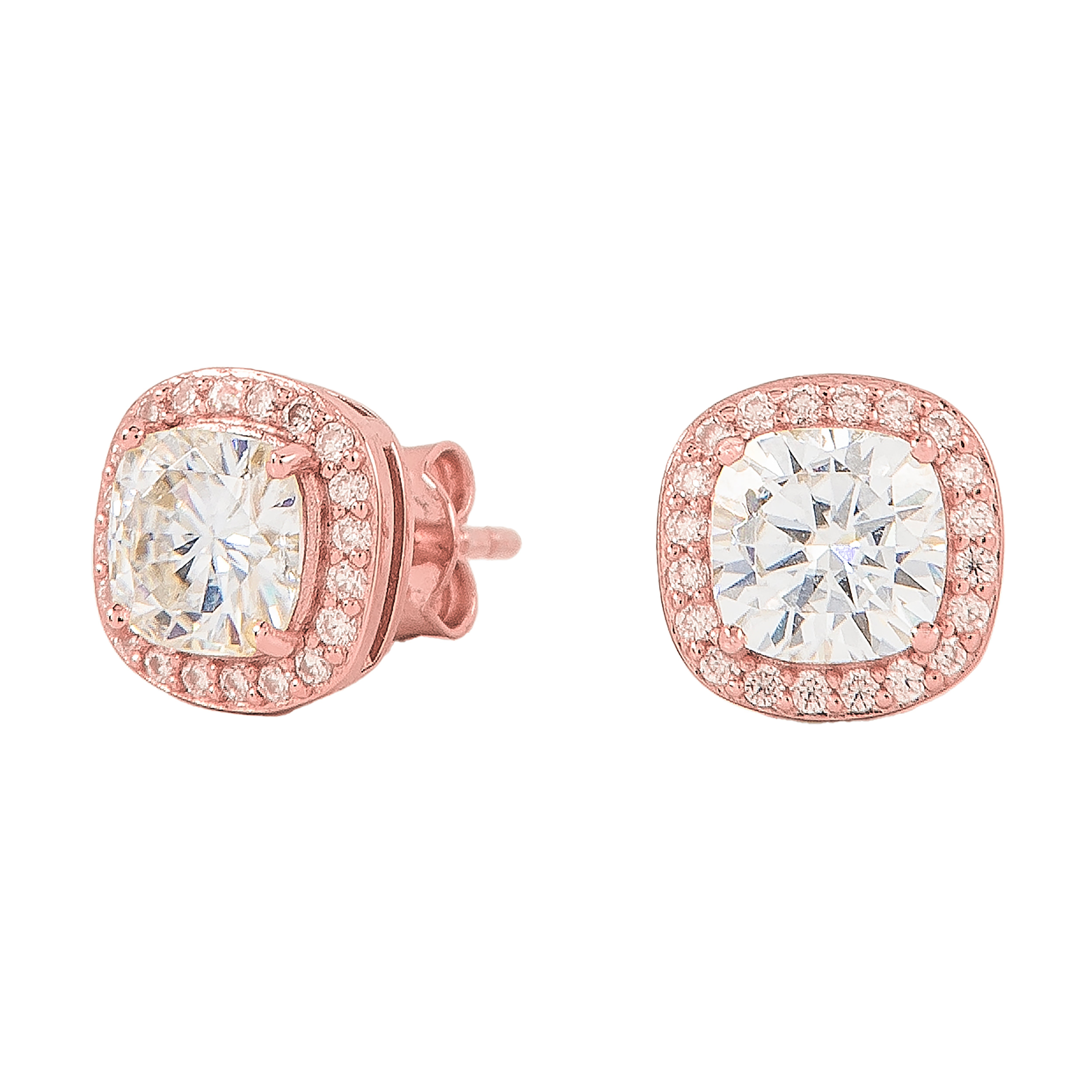 Men's Cushion Cut Moissanite Earrings in Rose Gold Vermeil