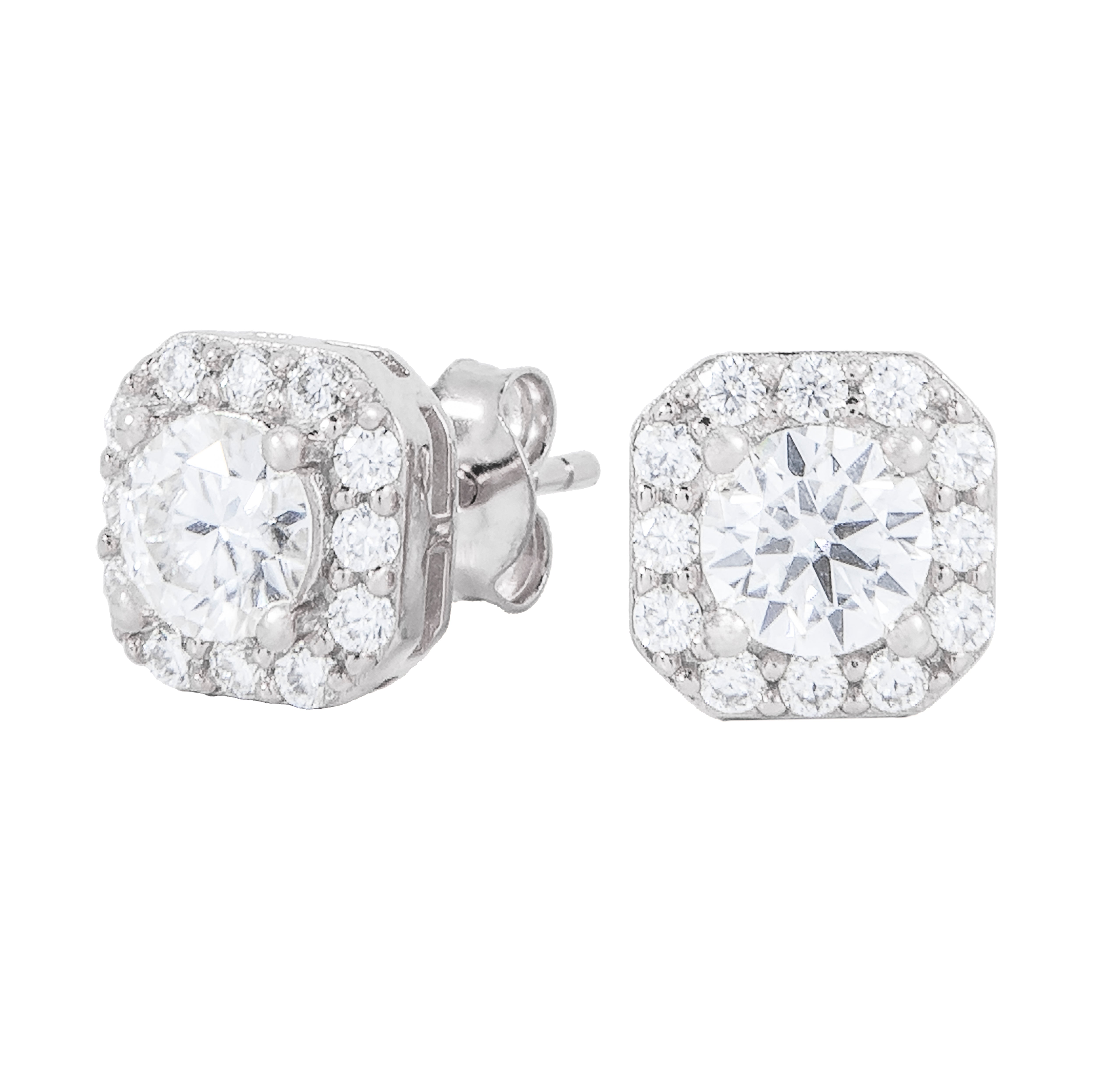 Men's Micro Clustered Moissanite Earrings in White Gold Vermeil