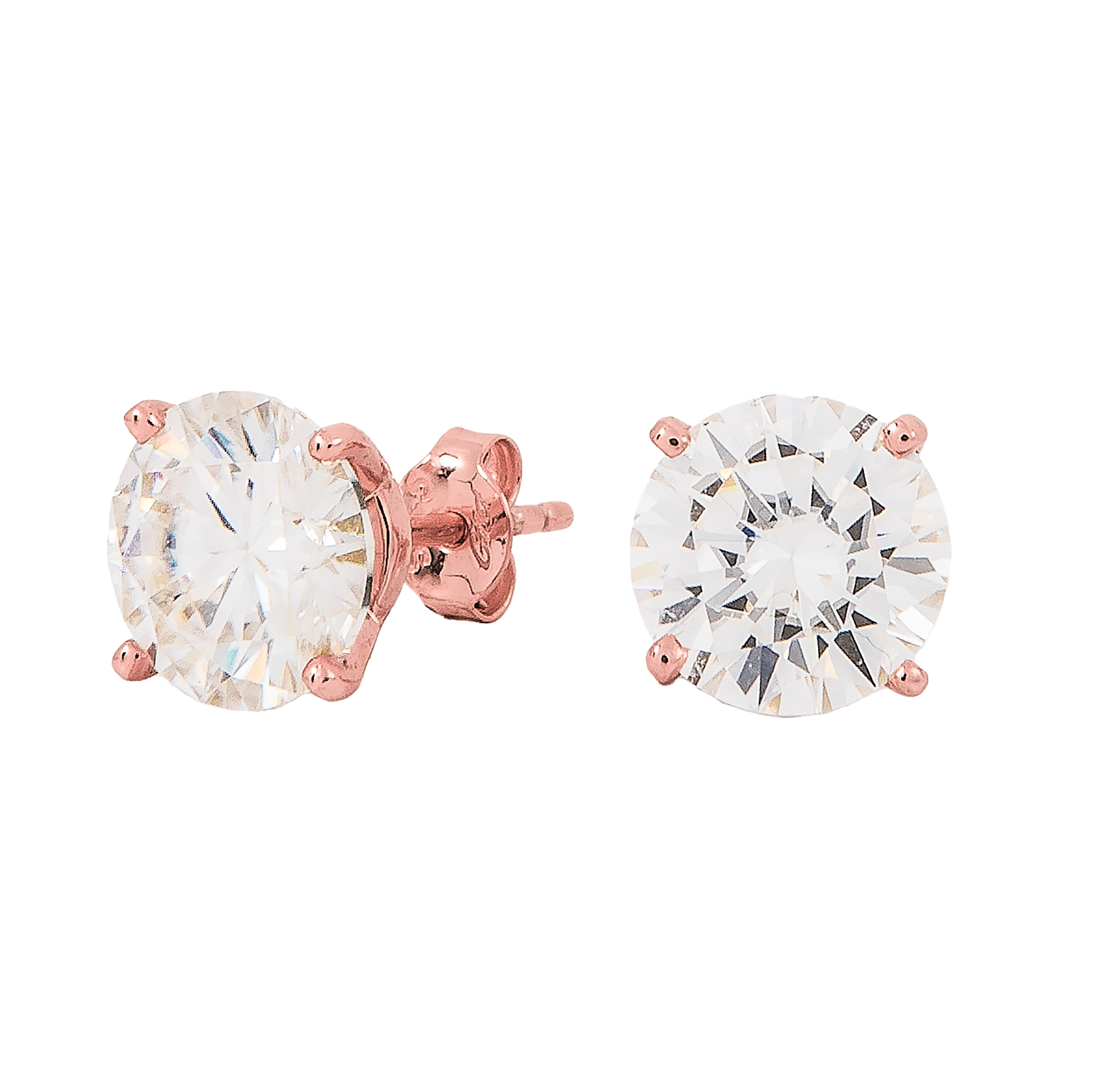 Men's 8MM Round Cut Moissanite Diamond Stud Earrings in Rose Gold Vermeil