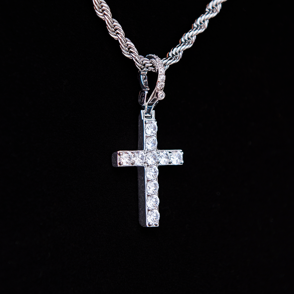 Diamond Cross Clip On Pendant in White Gold